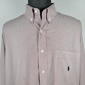 Ralph Lauren Men's Red Pinstripe Long Sleeve Button Down Collar Pony Size XXL
